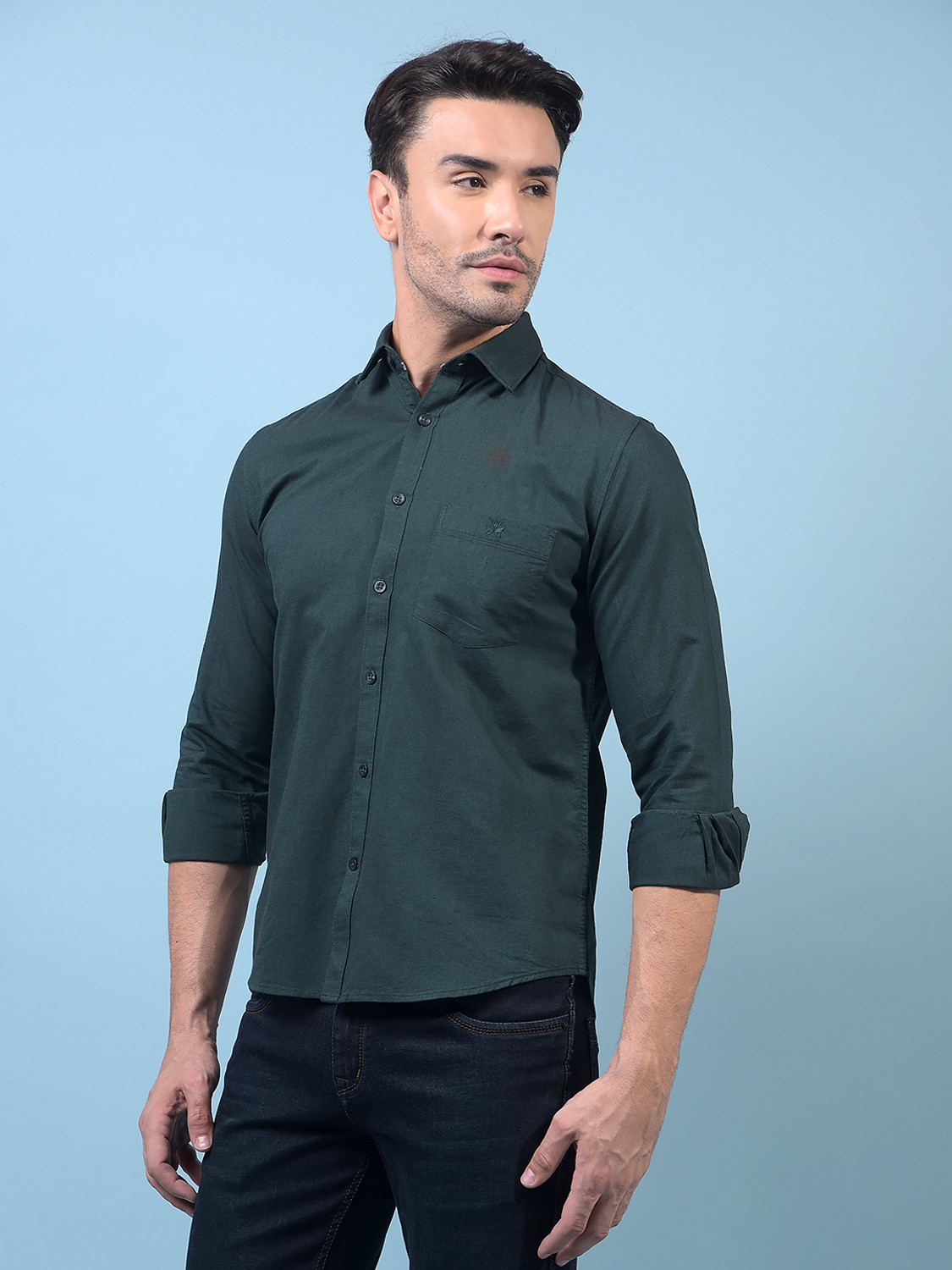 Image of CRIMSOUNE CLUB Men Solid Casual Green Shirt
