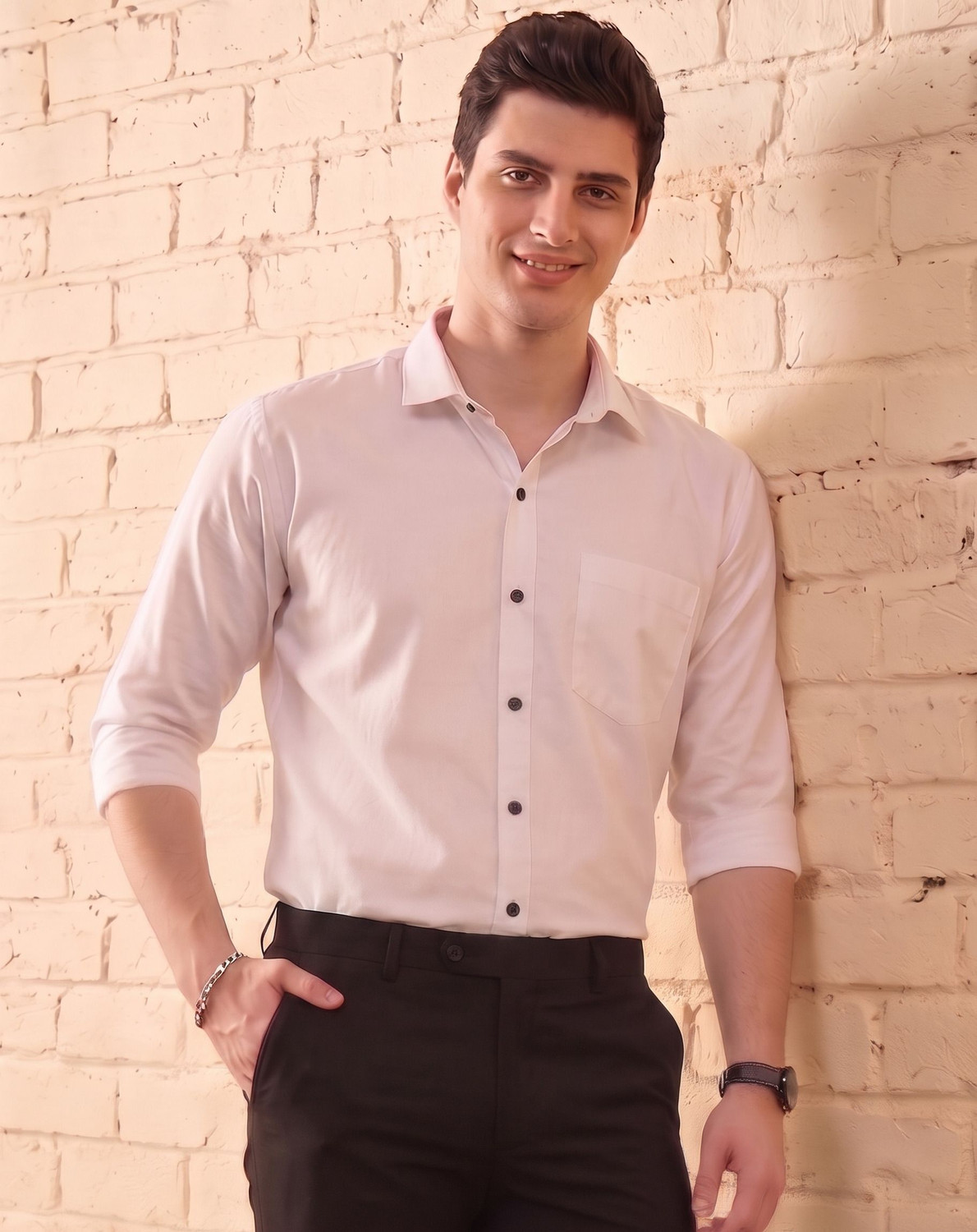 Image of FIBERMILL Men Solid Formal White Shirt