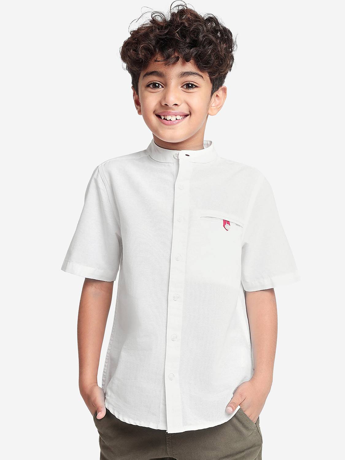 BONKIDS Boys Solid Casual White Shirt