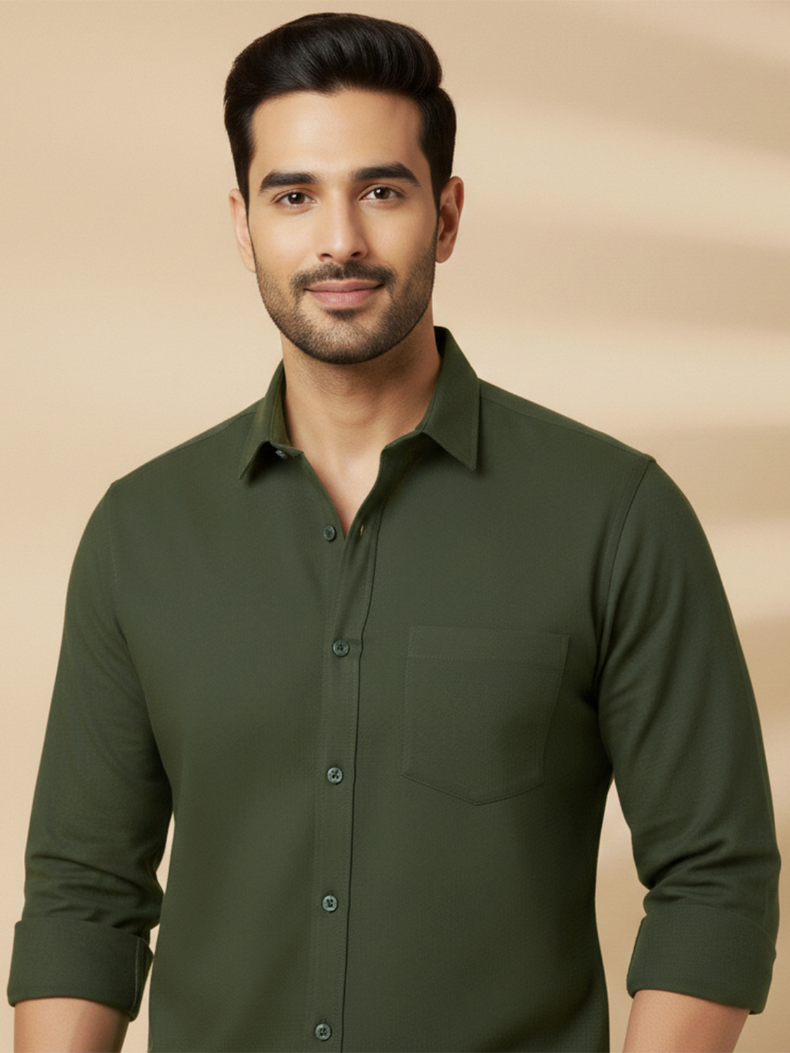 Image of METRONAUT Men Solid Casual Green Shirt