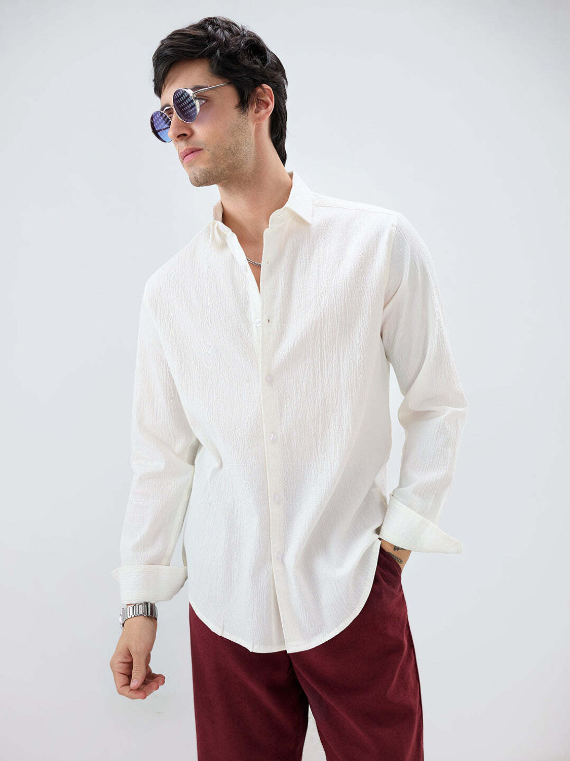 Image of VASTRADO Men Self Design Casual White Shirt
