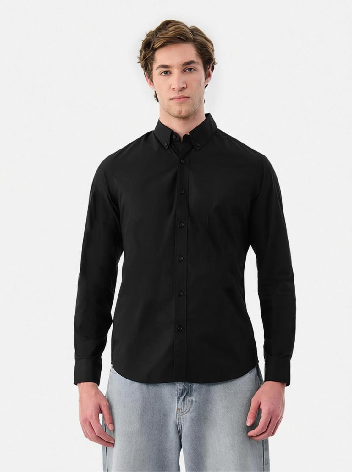 Image of Snitch Men Solid Casual Black Shirt