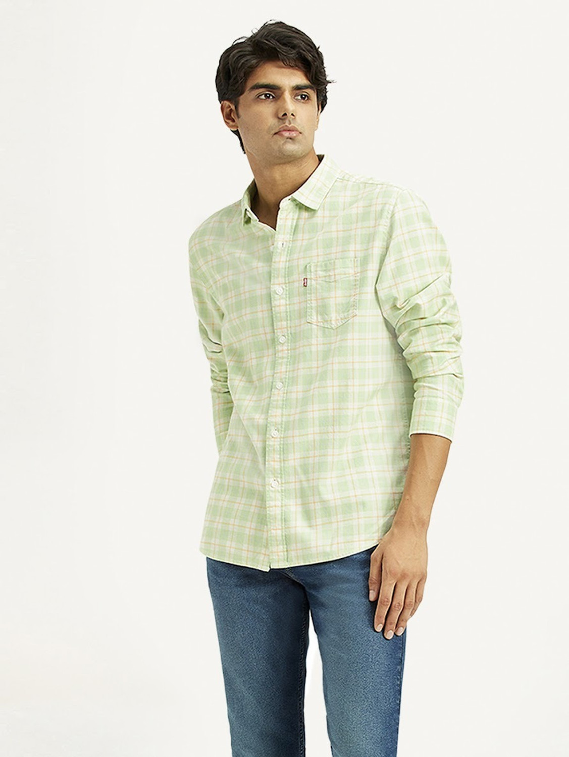 Image of LEVI'S Men Checkered Casual Green Shirt