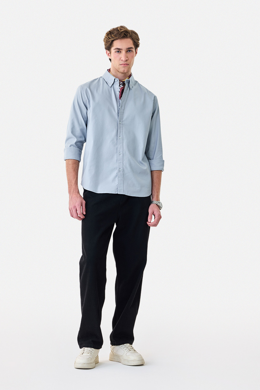 Image of Snitch Men Solid Casual Light Blue Shirt