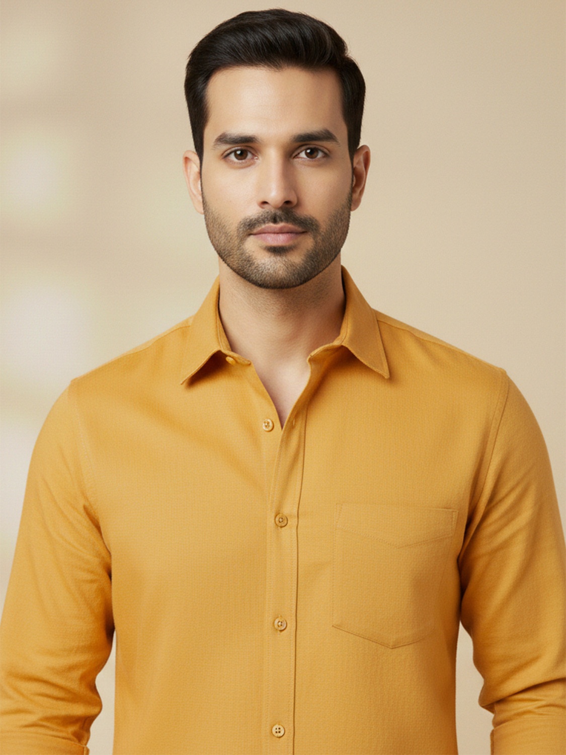 Image of METRONAUT Men Solid Casual Yellow Shirt