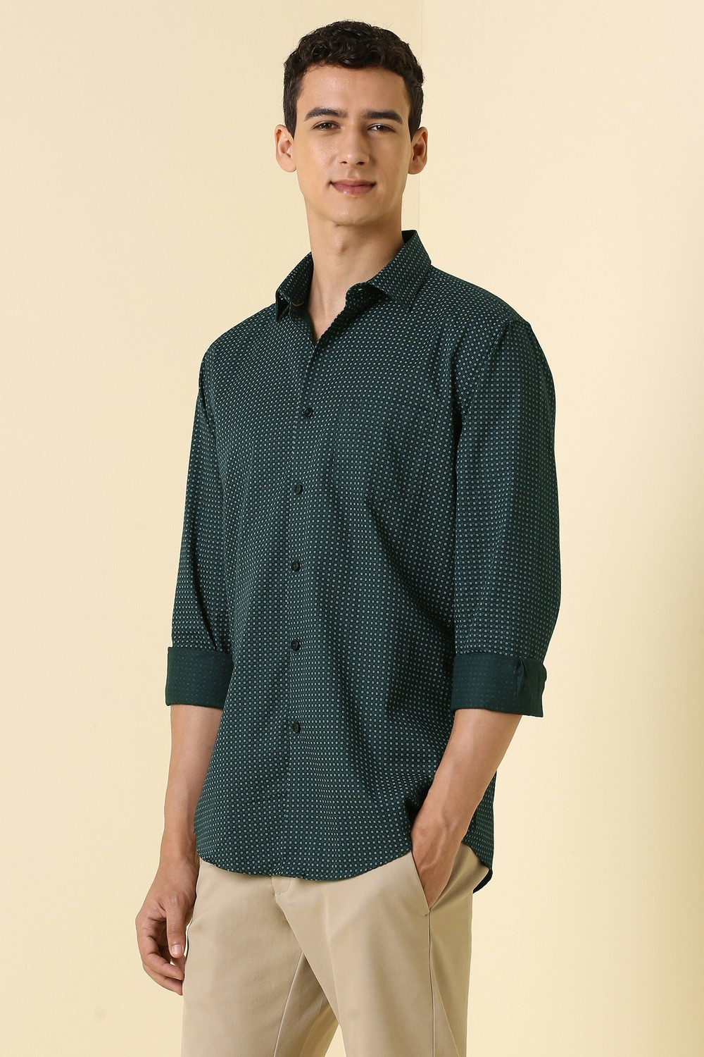 Image of Allen Solly Men Printed Casual Green Shirt