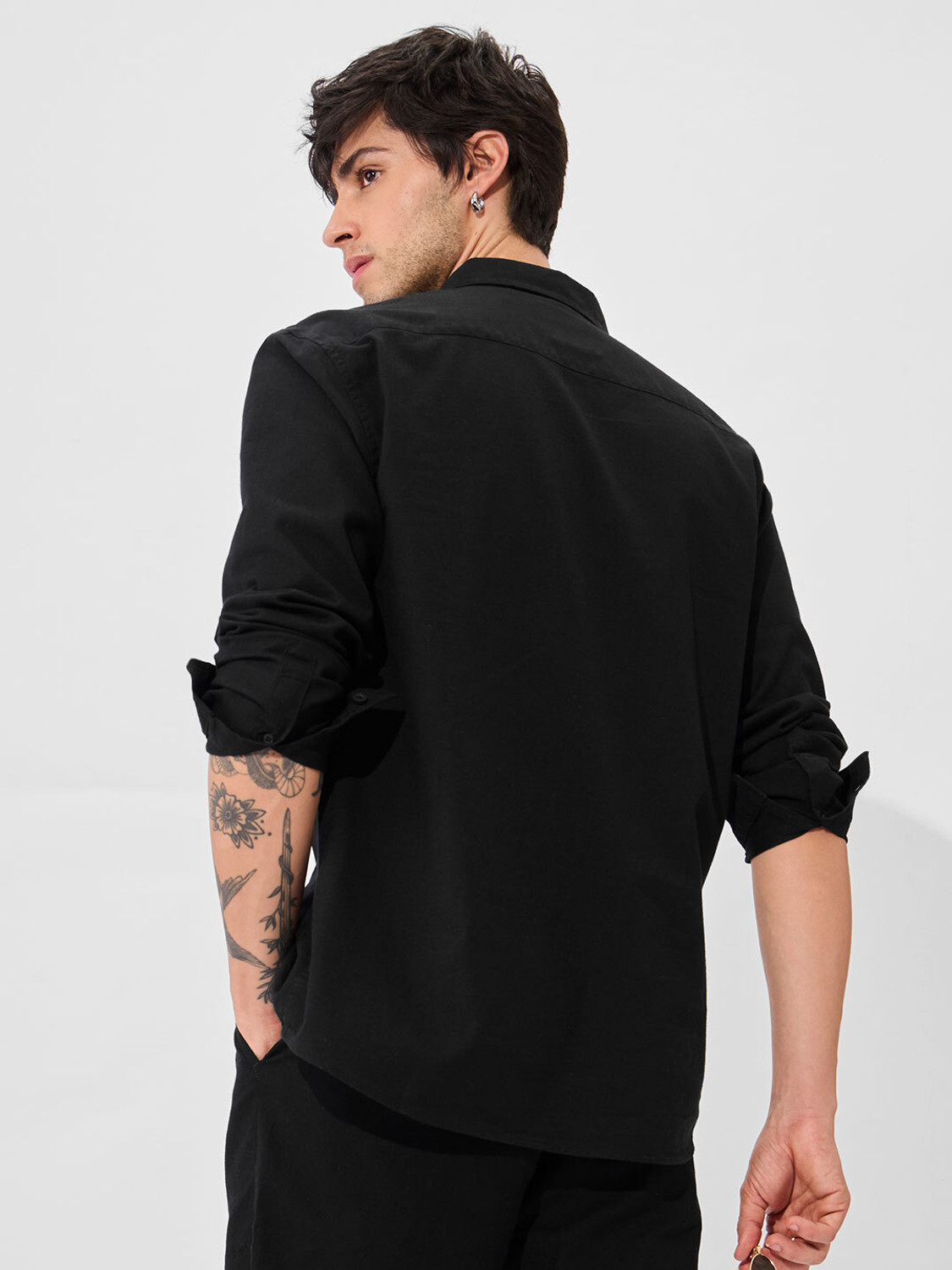 Image of The Souled Store Men Solid Casual Black Shirt