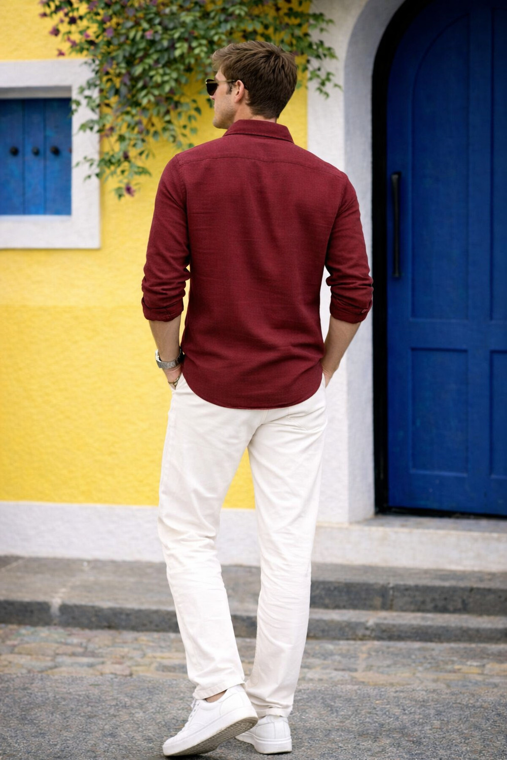 Image of HERE&NOW Men Solid Formal Maroon Shirt