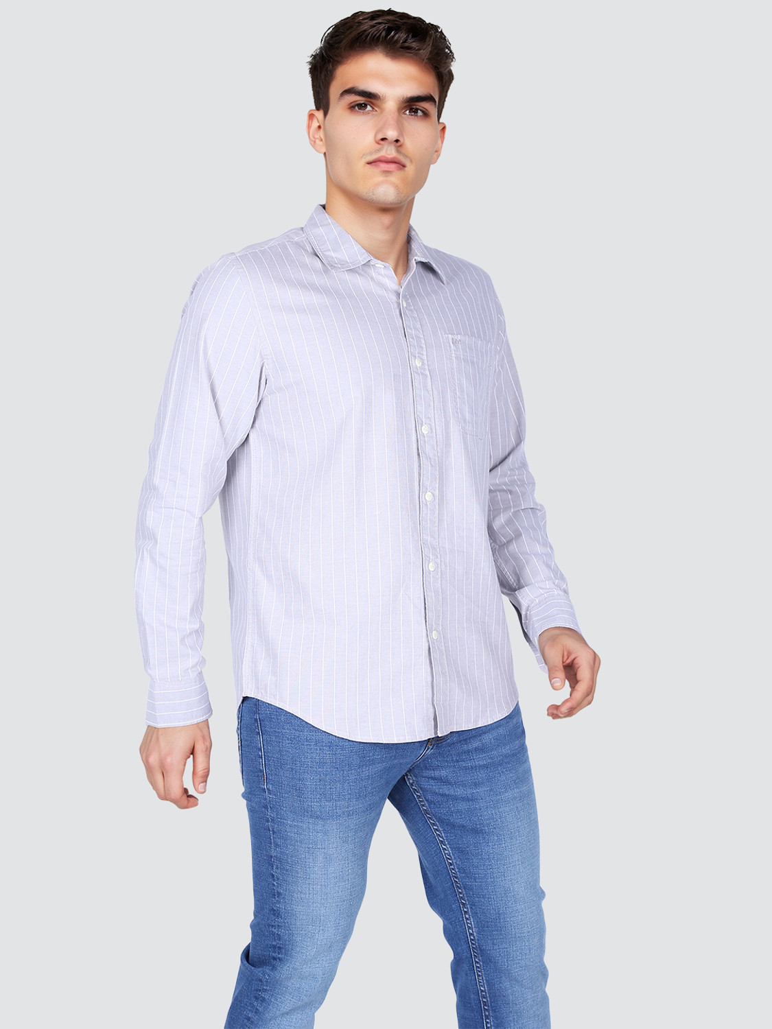 Image of LEE Men Striped Casual Grey Shirt