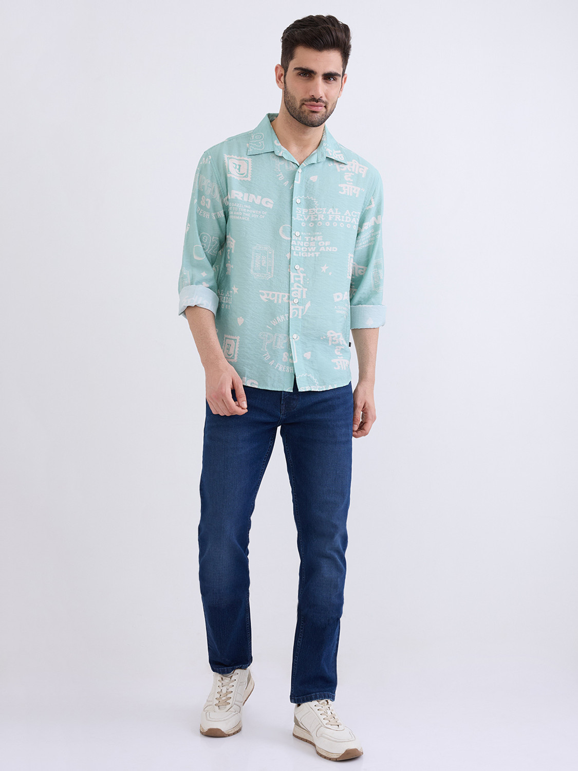 Image of Spykar Men Printed Casual Blue Shirt