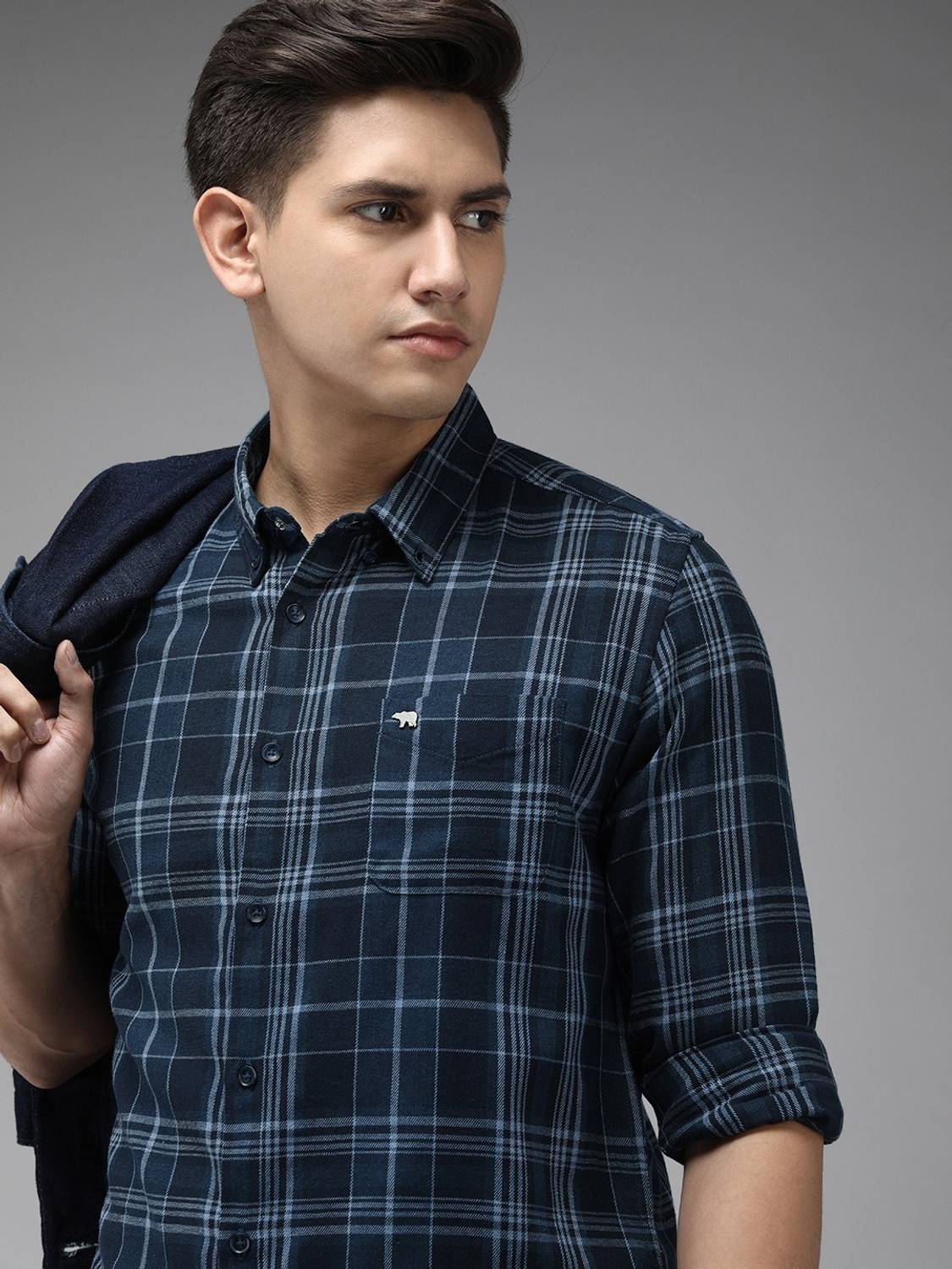 THE BEAR HOUSE Men Checkered Casual Dark Blue, Light Blue, Black Shirt