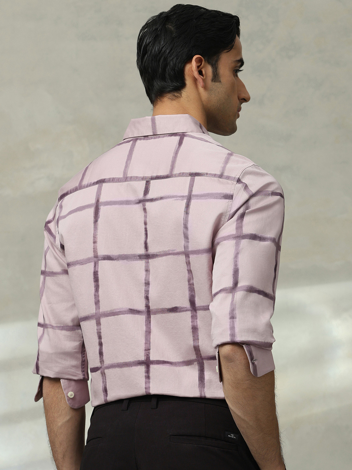 Image of MUFTI Men Checkered Casual Purple Shirt