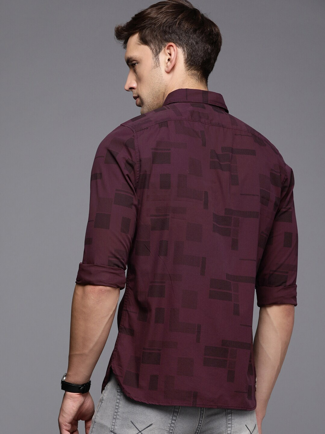 Image of WROGN Men Printed Casual Purple, Black Shirt