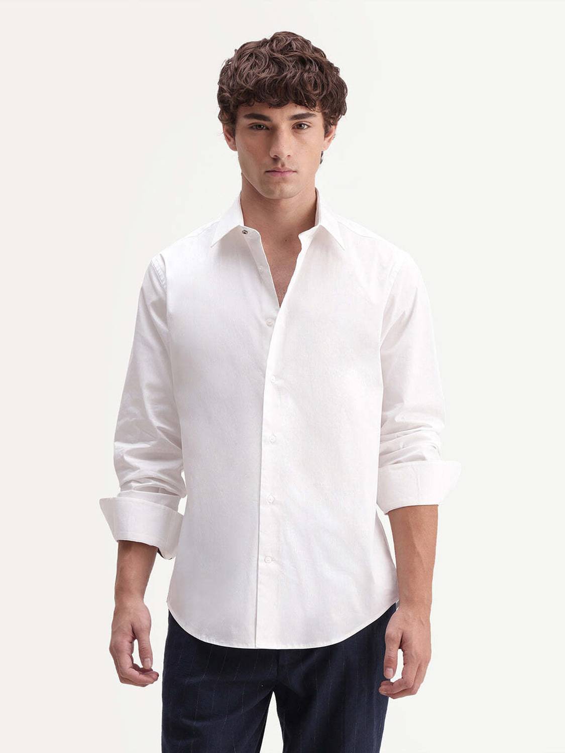 RARE RABBIT Men Solid Casual White Shirt - Image 4