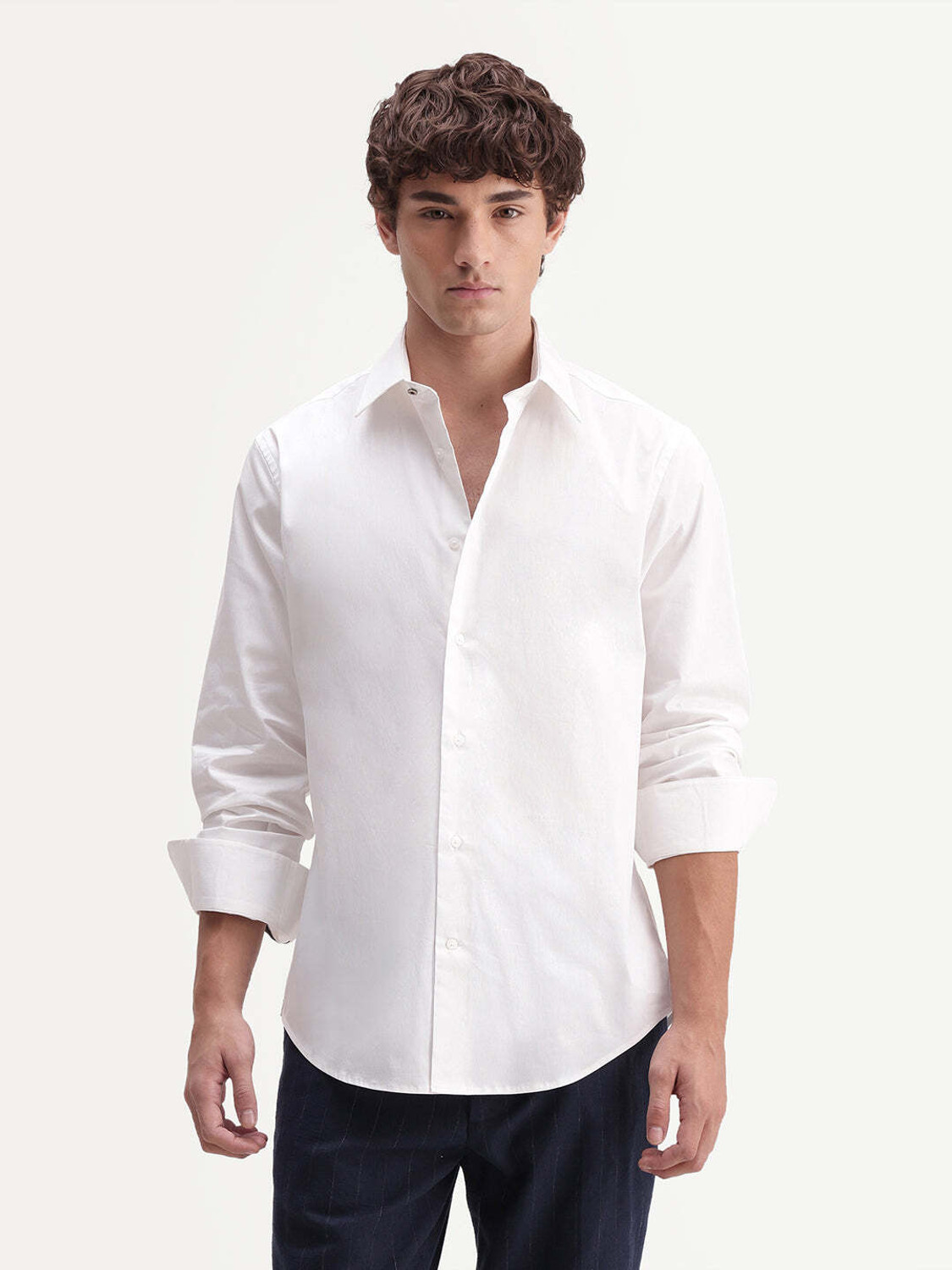 Image of RARE RABBIT Men Solid Casual White Shirt