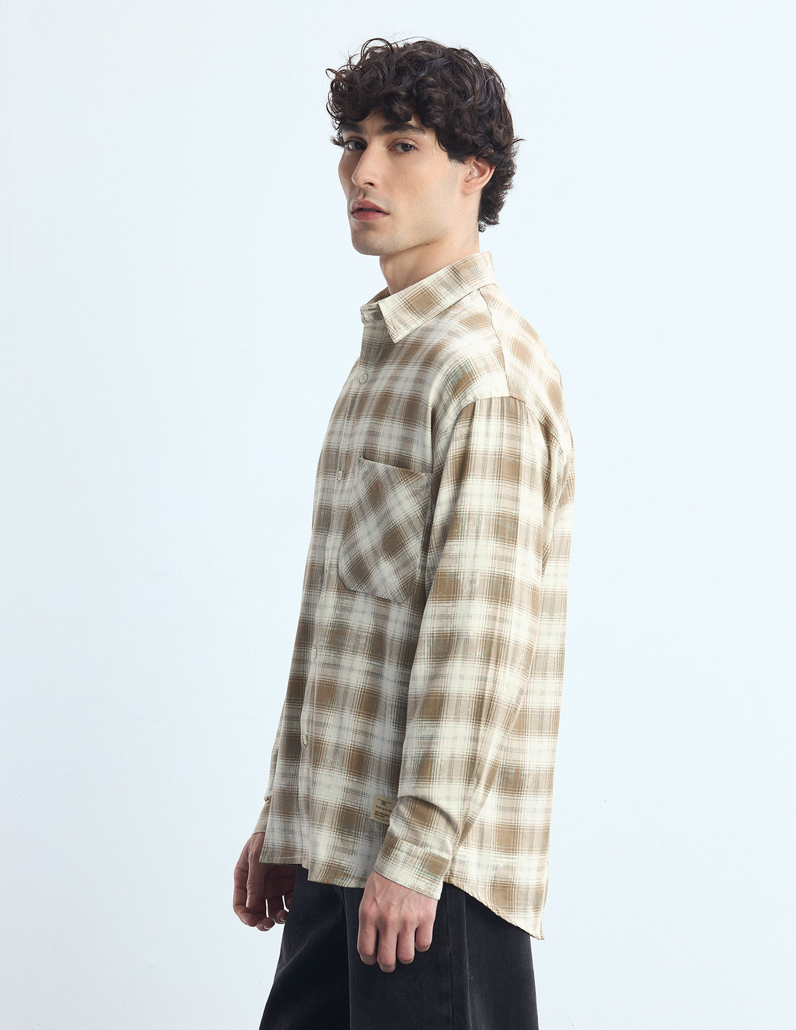 Image of FLYING MACHINE Men Checkered Casual Brown, White Shirt