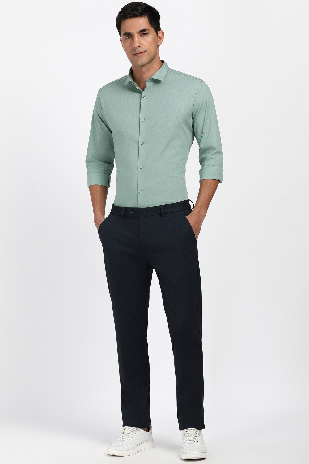 Image of PETER ENGLAND Men Solid Formal Green Shirt