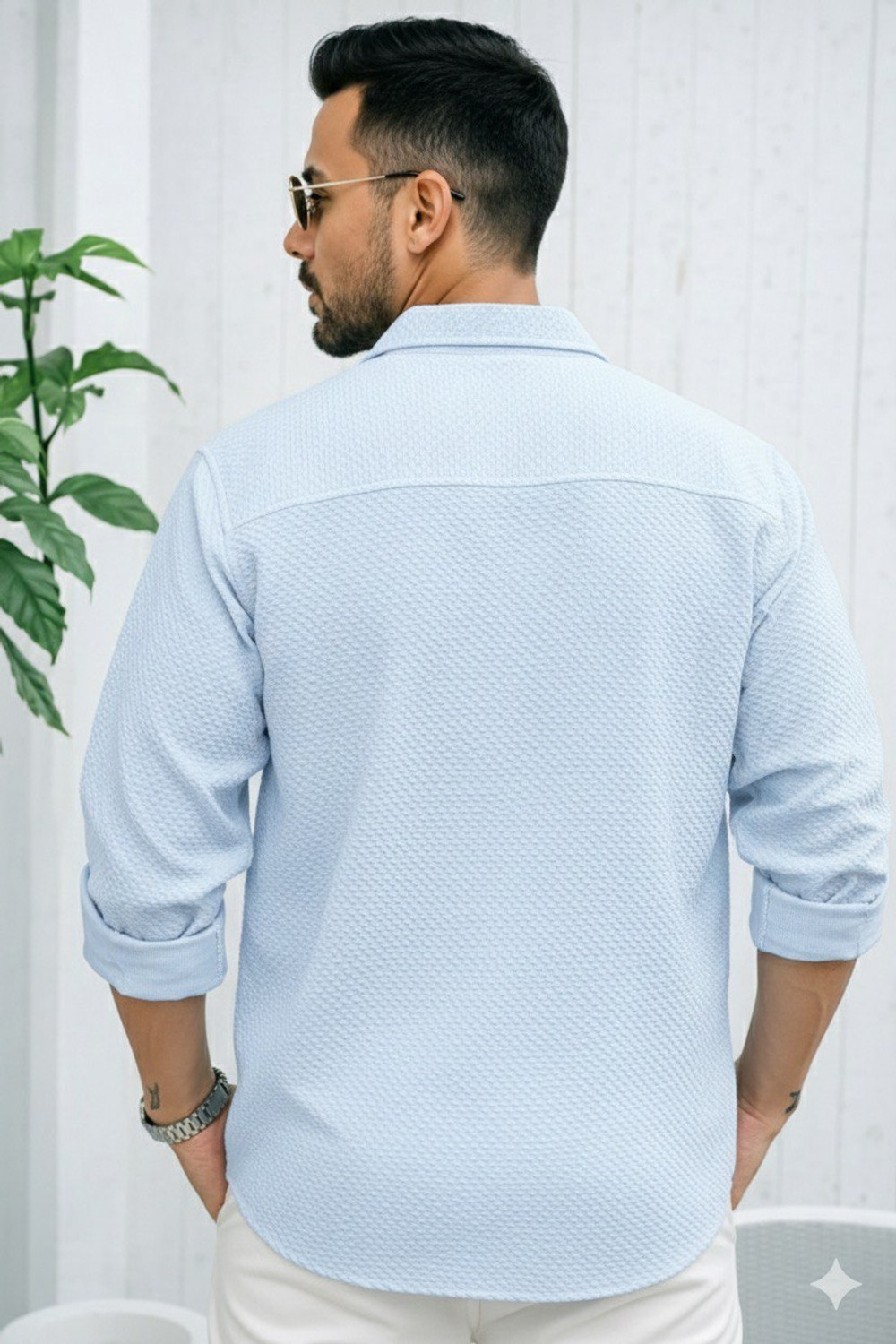 Image of JCOSTA Men Self Design Casual Light Blue Shirt