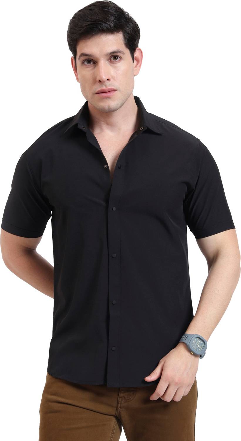 ARDLOR Men Solid Casual Black Shirt