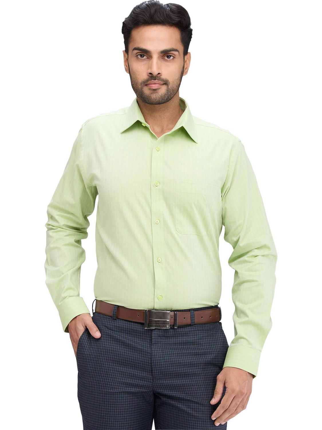 Image of Raymond Men Solid Formal Green Shirt