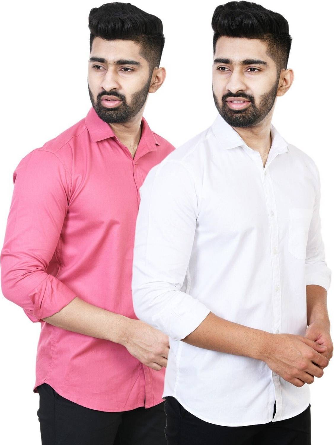Feel high Men Regular Fit Solid Spread Collar Casual Shirt (Pack