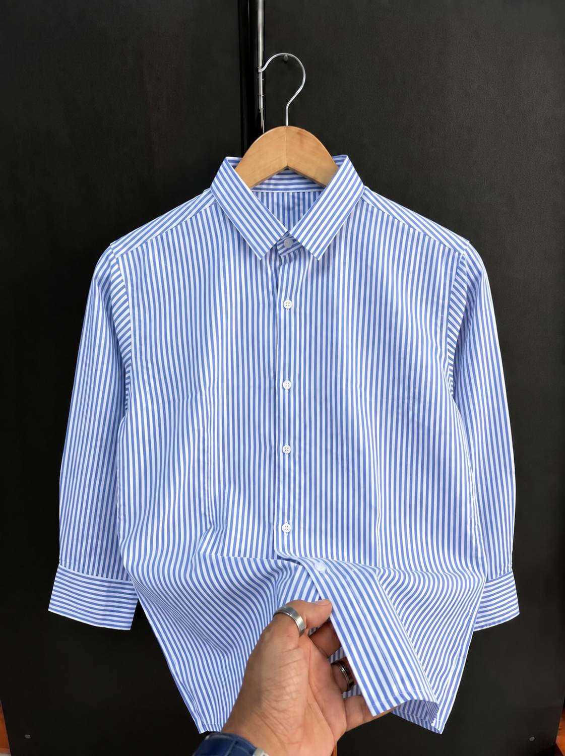 Velmita Boys Light Blue, White Striped Shirt - Image 1