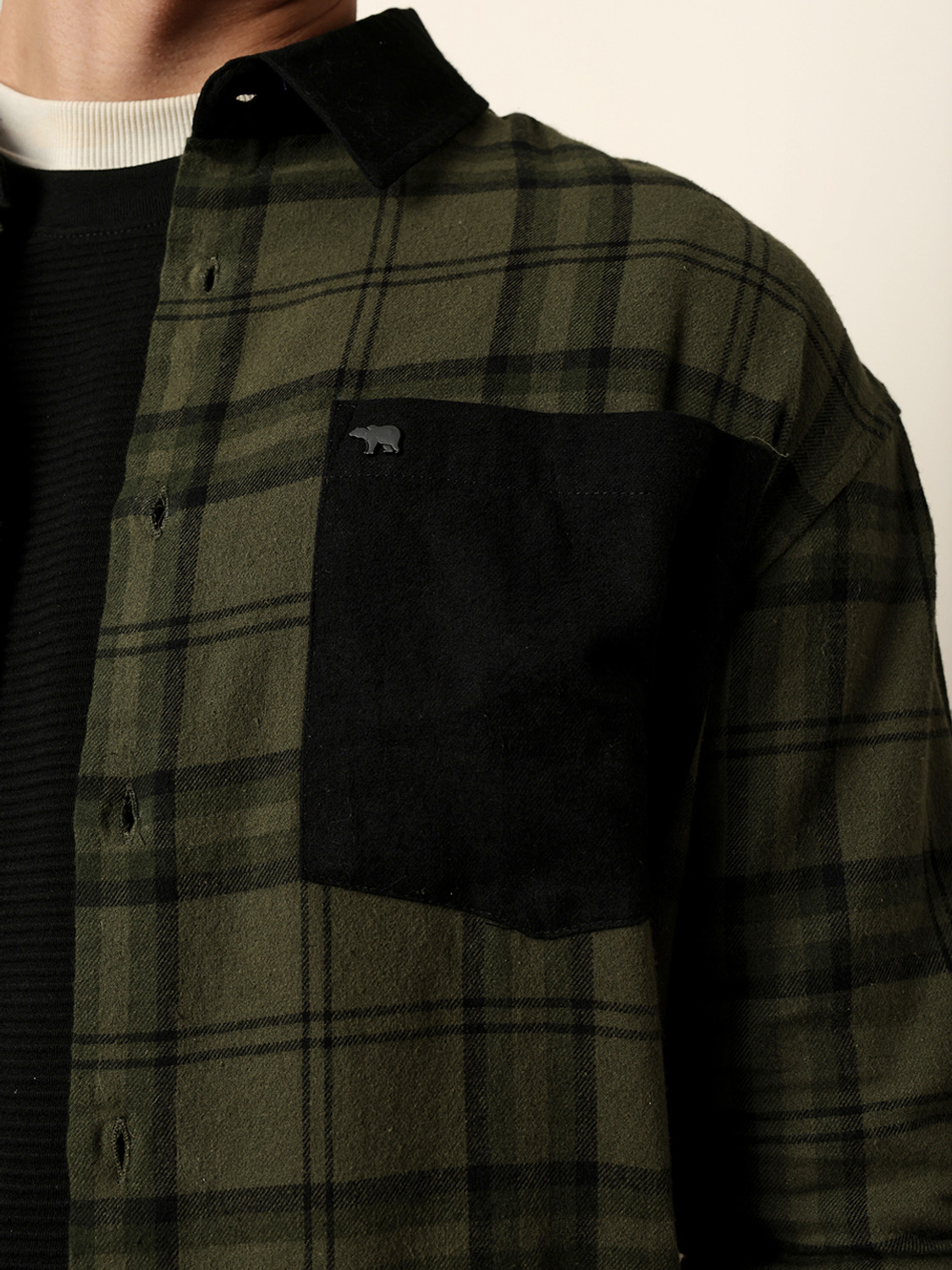 Image of THE BEAR HOUSE Men Checkered Casual Green Shirt