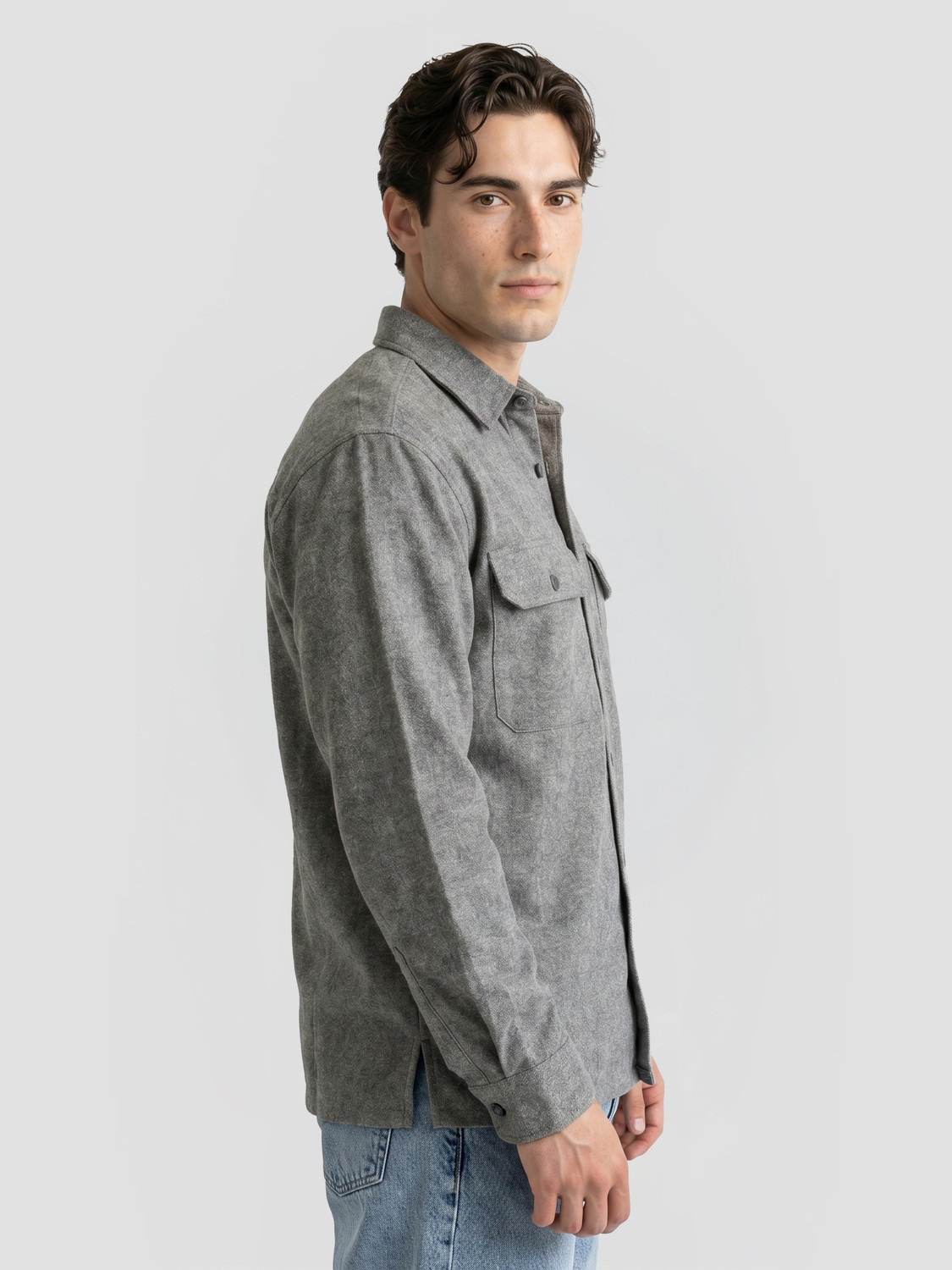 Image of THE BEAR HOUSE Men Solid Casual Grey Shirt