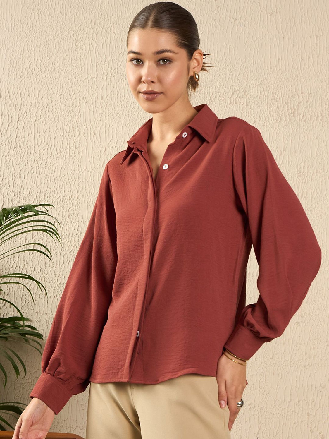 Image of Roadster Women Self Design Casual Red Shirt