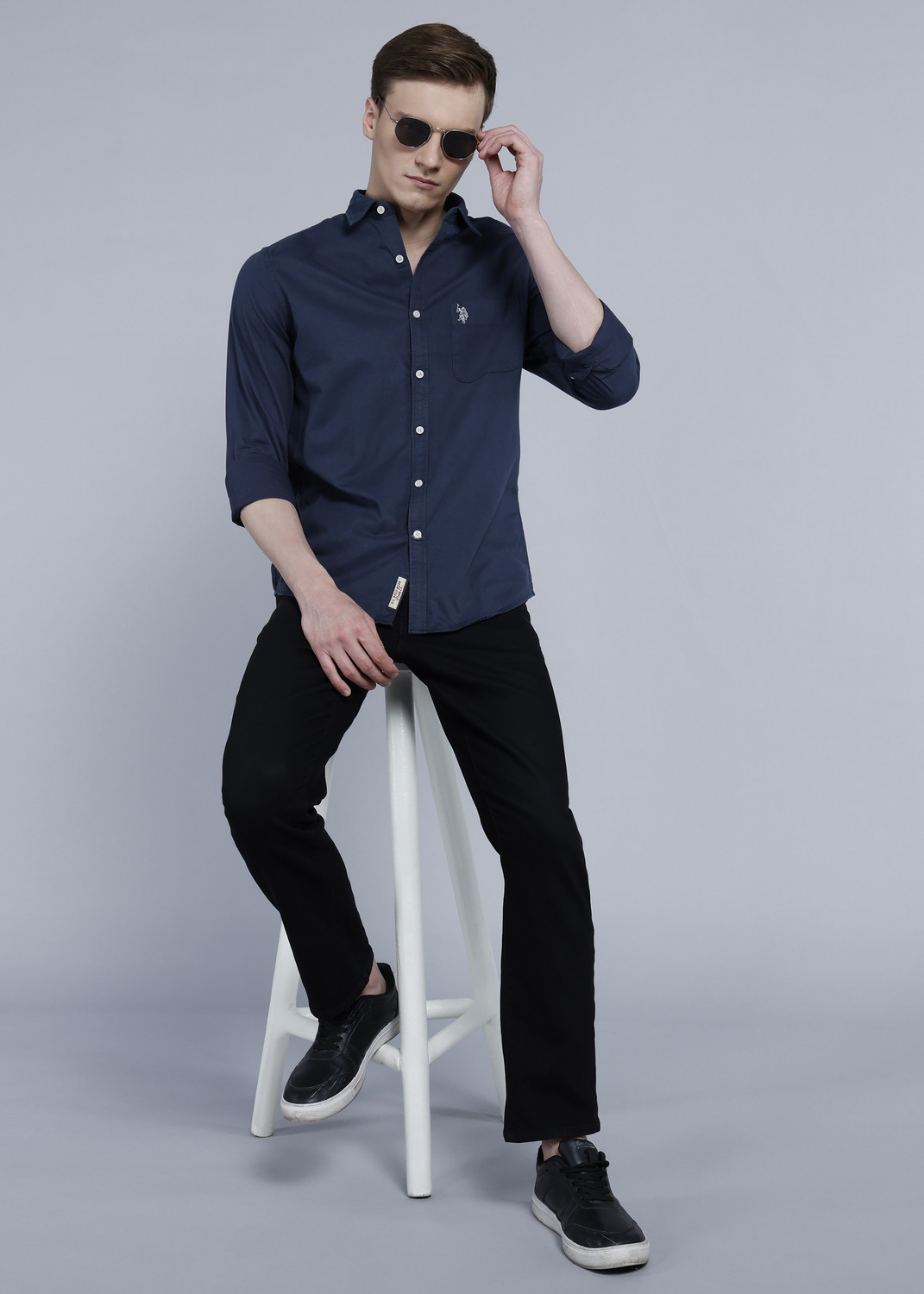 Image of U.S. Polo Assn. Denim Co. Men Solid Casual Blue Shirt