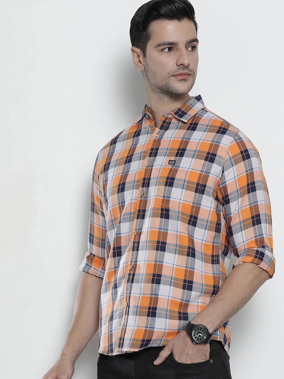 The Indian Garage Co. Men Checkered Orange Shirt - Image 2