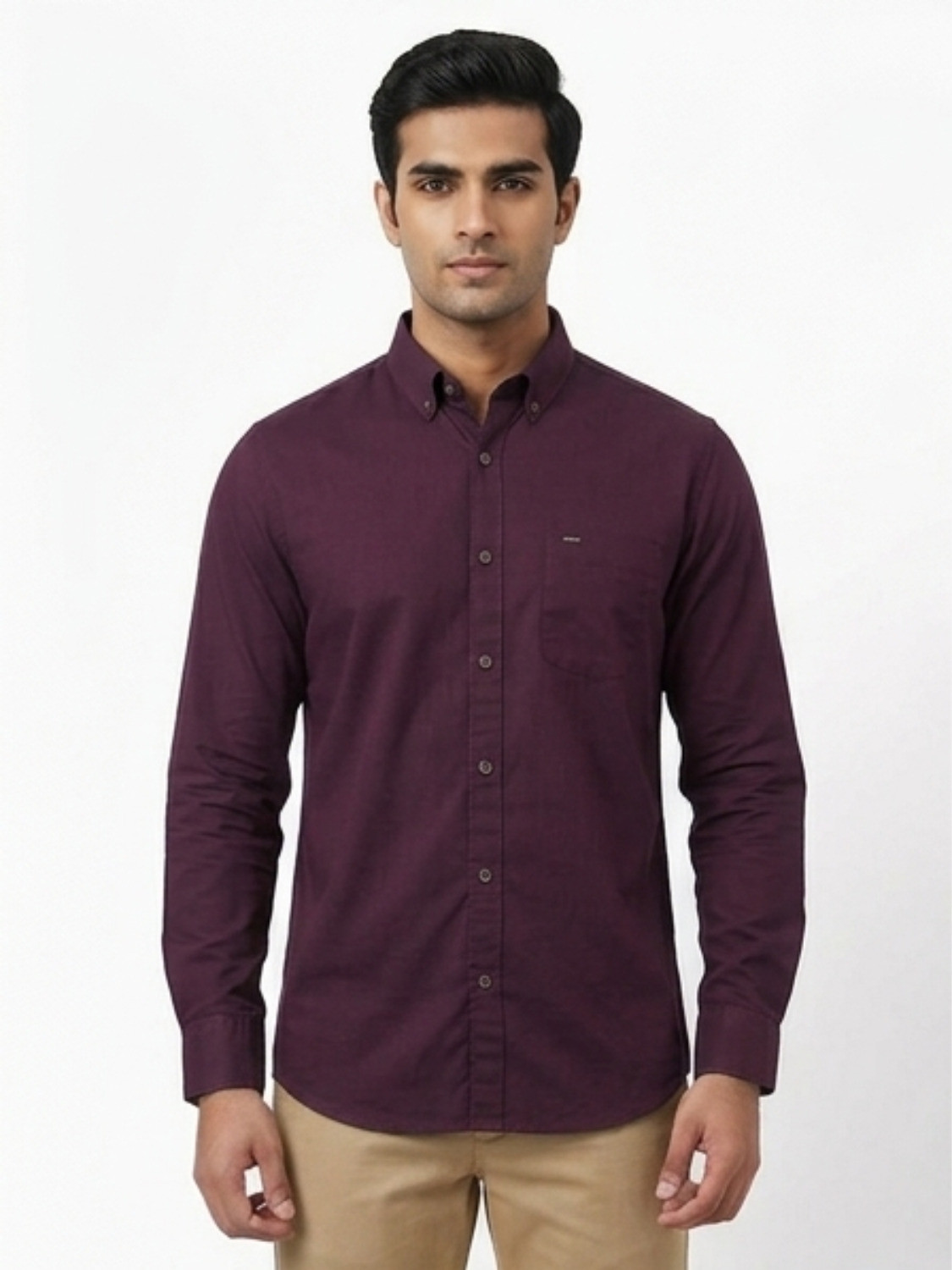 Image of SATVISH Men Solid Casual Maroon Shirt