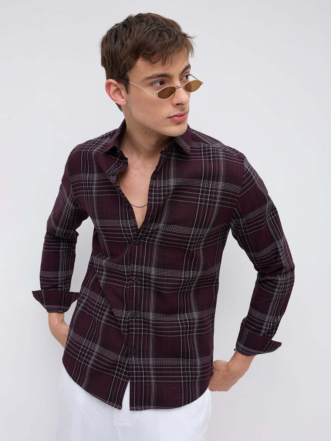 Image of VASTRADO Men Checkered Casual Maroon Shirt