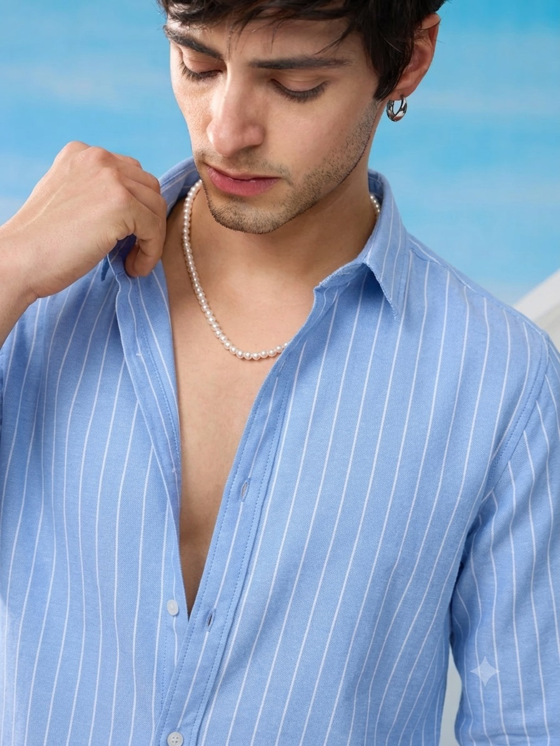 Image of METRONAUT Men Striped Casual Light Blue Shirt
