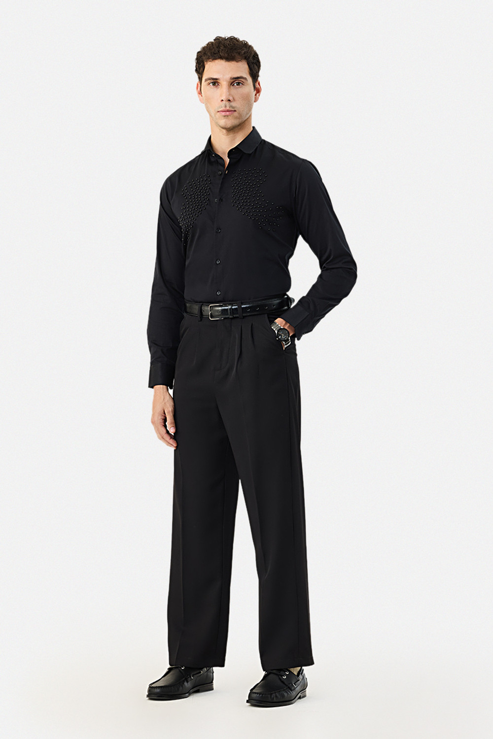 Image of Snitch Men Embellished Formal Black Shirt