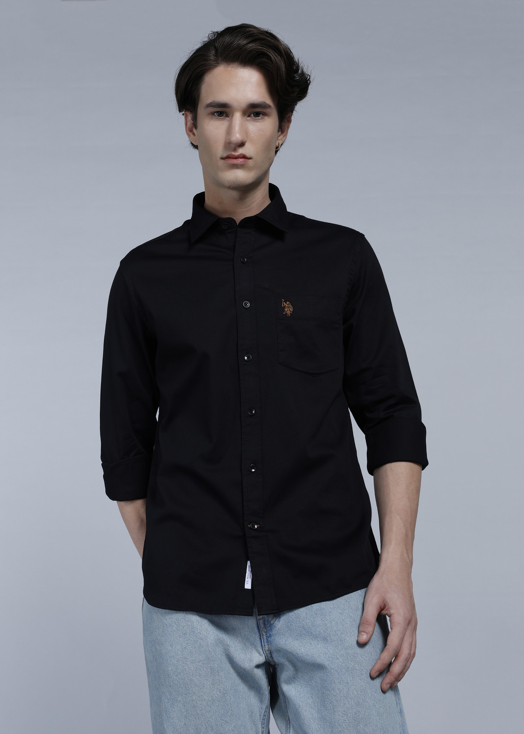Image of U.S. POLO ASSN. Men Tailored Fit Solid Cut Away Collar Casual Shirt