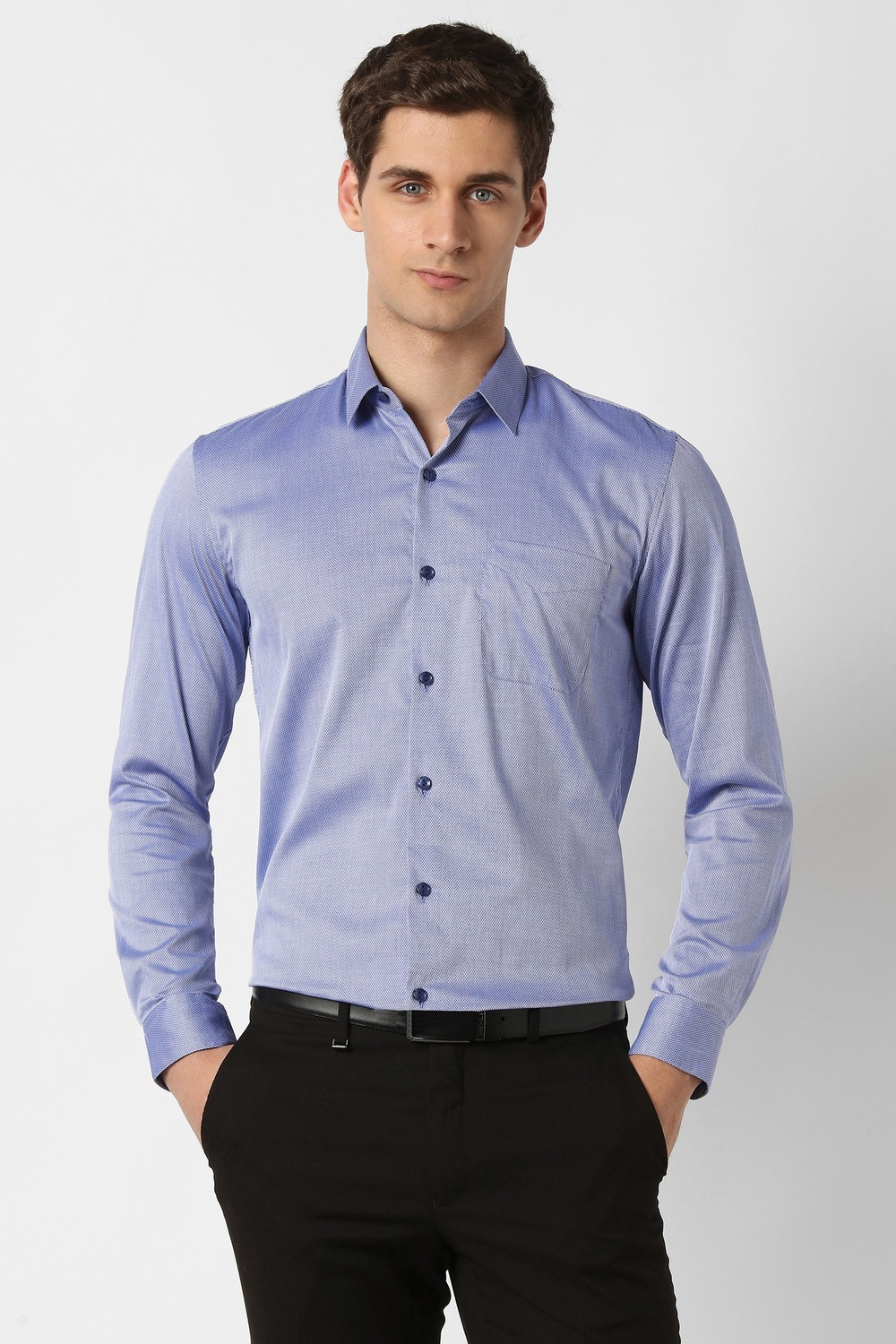 Image of PETER ENGLAND Men Solid Formal Light Blue Shirt