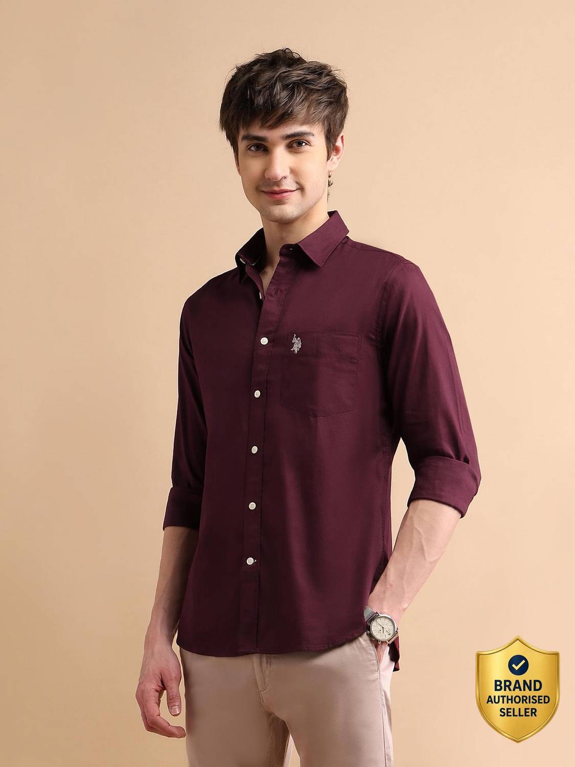 U.S. POLO ASSN. Men Maroon Casual Shirt - Image 1