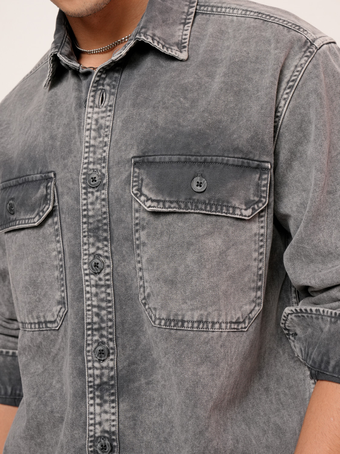 Image of HIGHLANDER Men Solid Casual Grey Shirt
