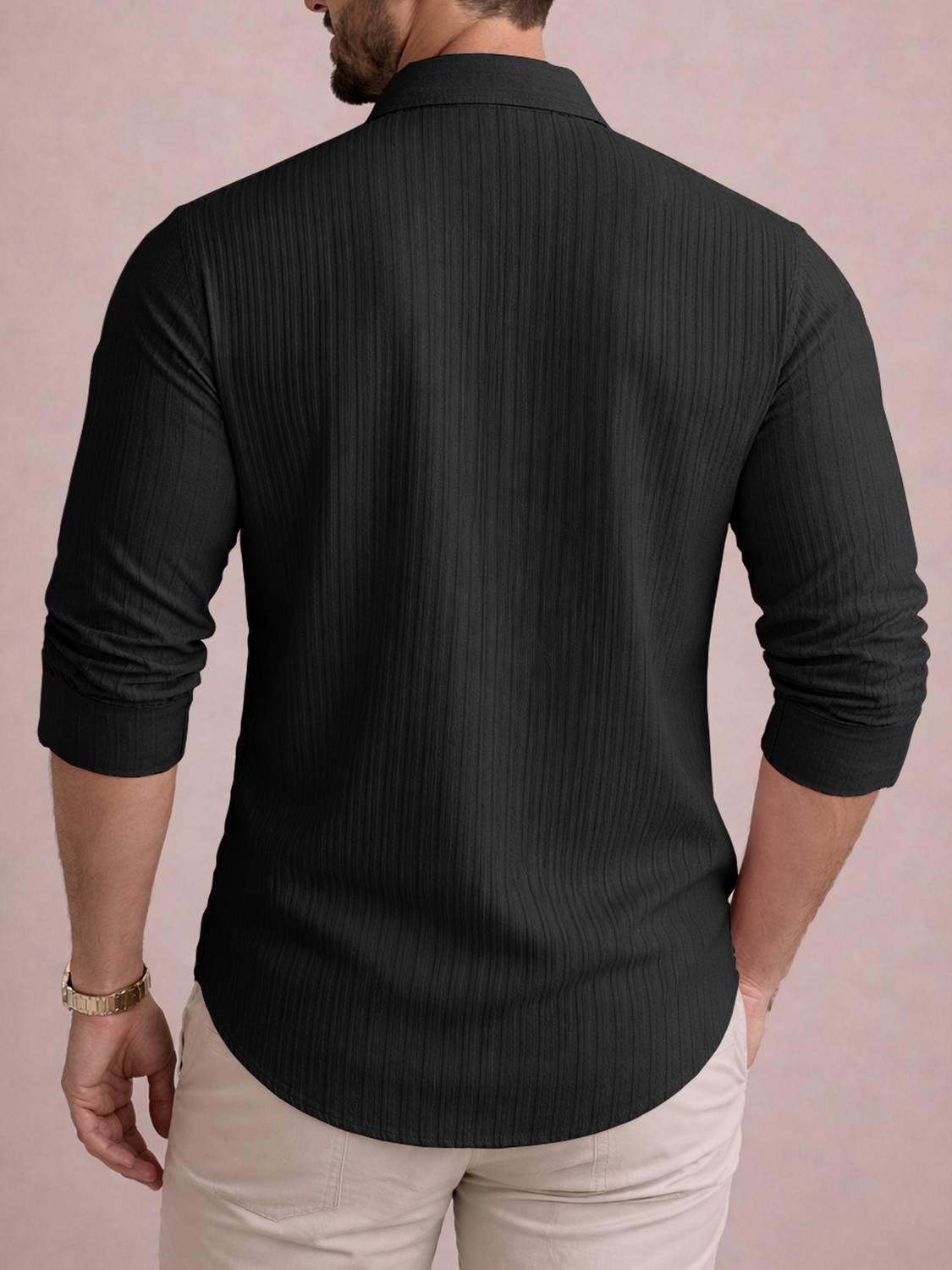EyeBogler Men Self Design Casual Black Shirt - Image 2