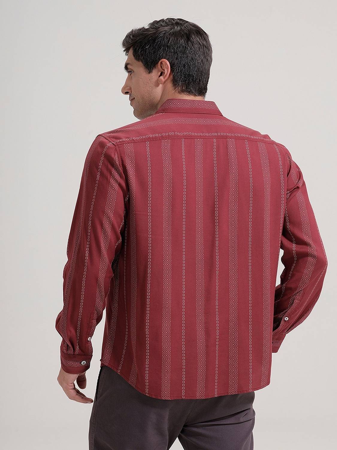 BASICS Men Striped Casual Maroon Shirt - Image 3