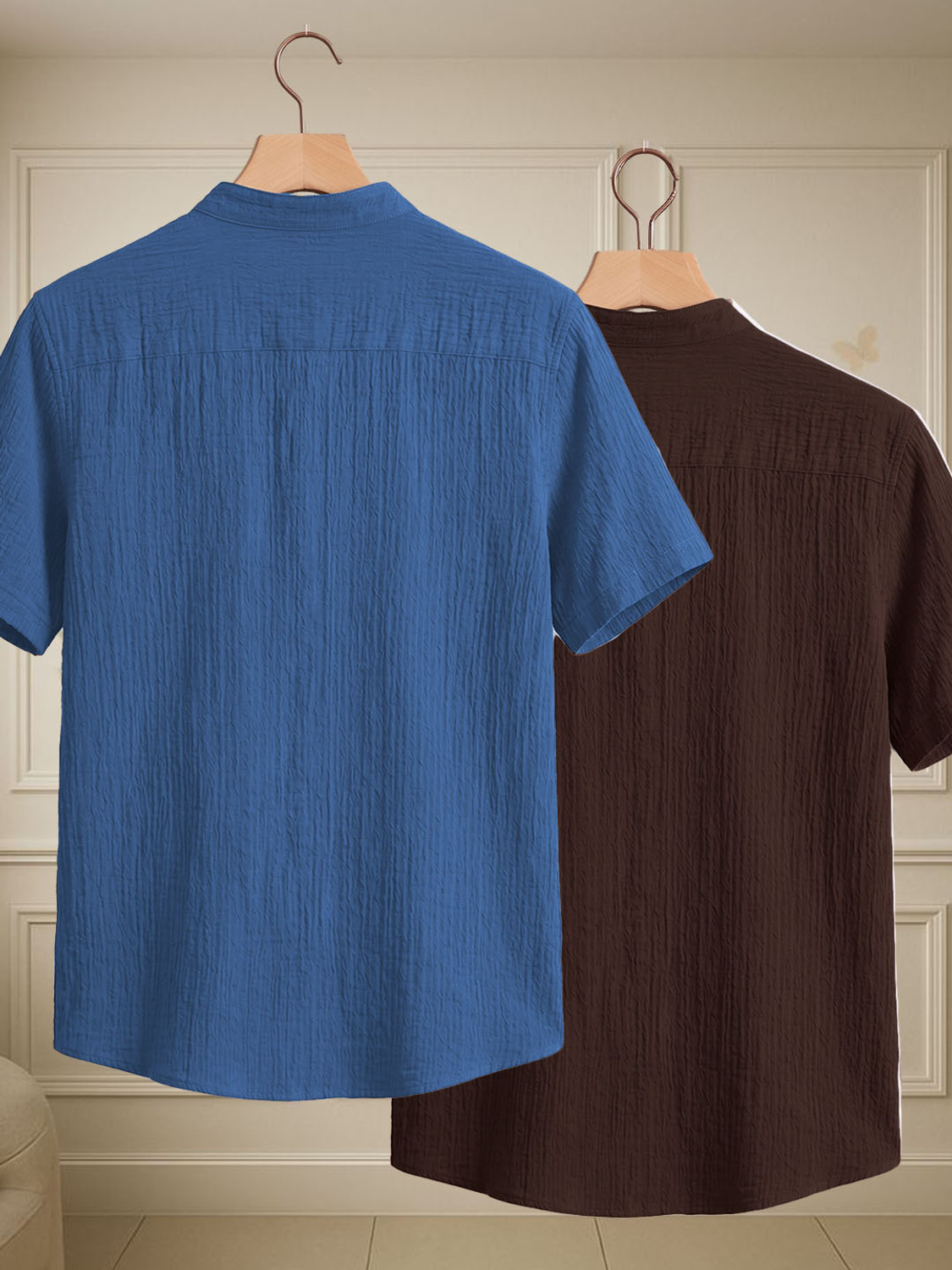 Image of Yazole Men Self Design Casual Brown, Blue Shirt
