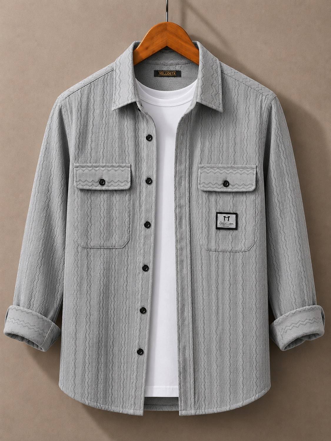 VELLOSTA Men Grey Casual Shirt - Image 1