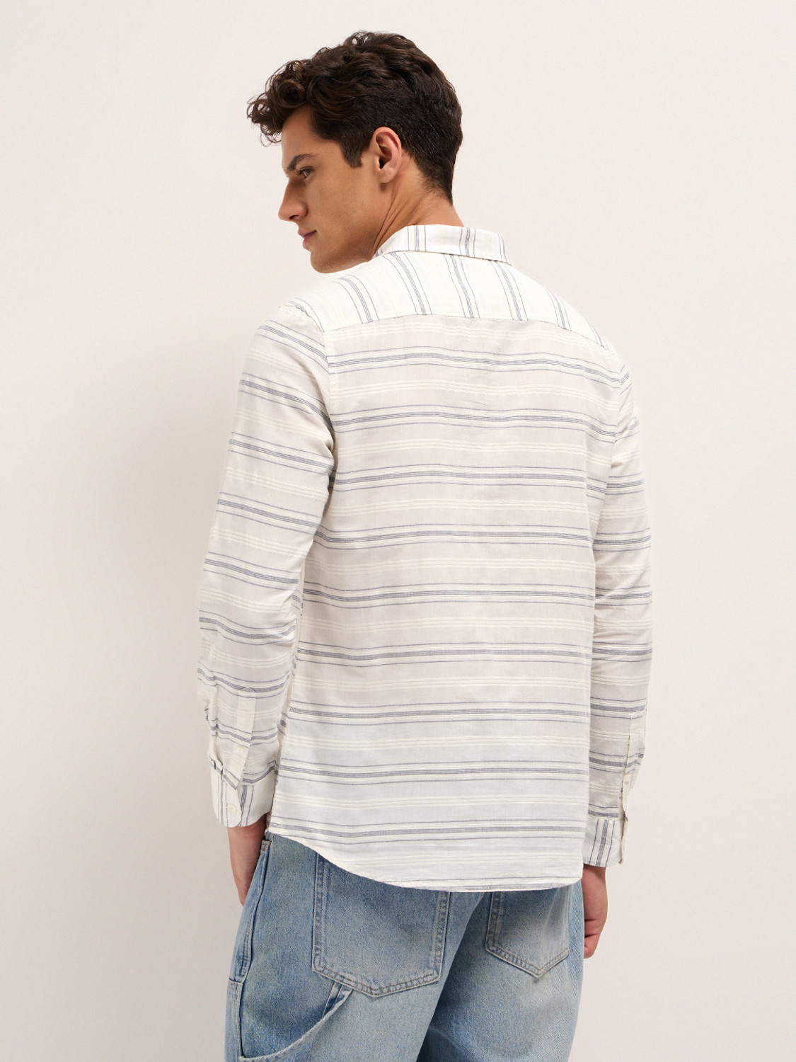 Image of THE BEAR HOUSE Men Striped Casual White Shirt