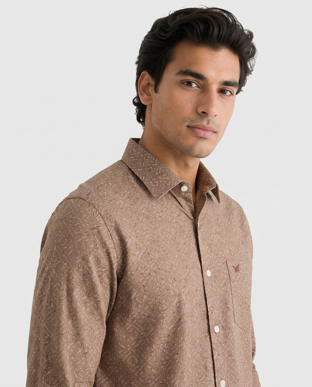 Image of Blackberrys Men Printed Casual Brown Shirt