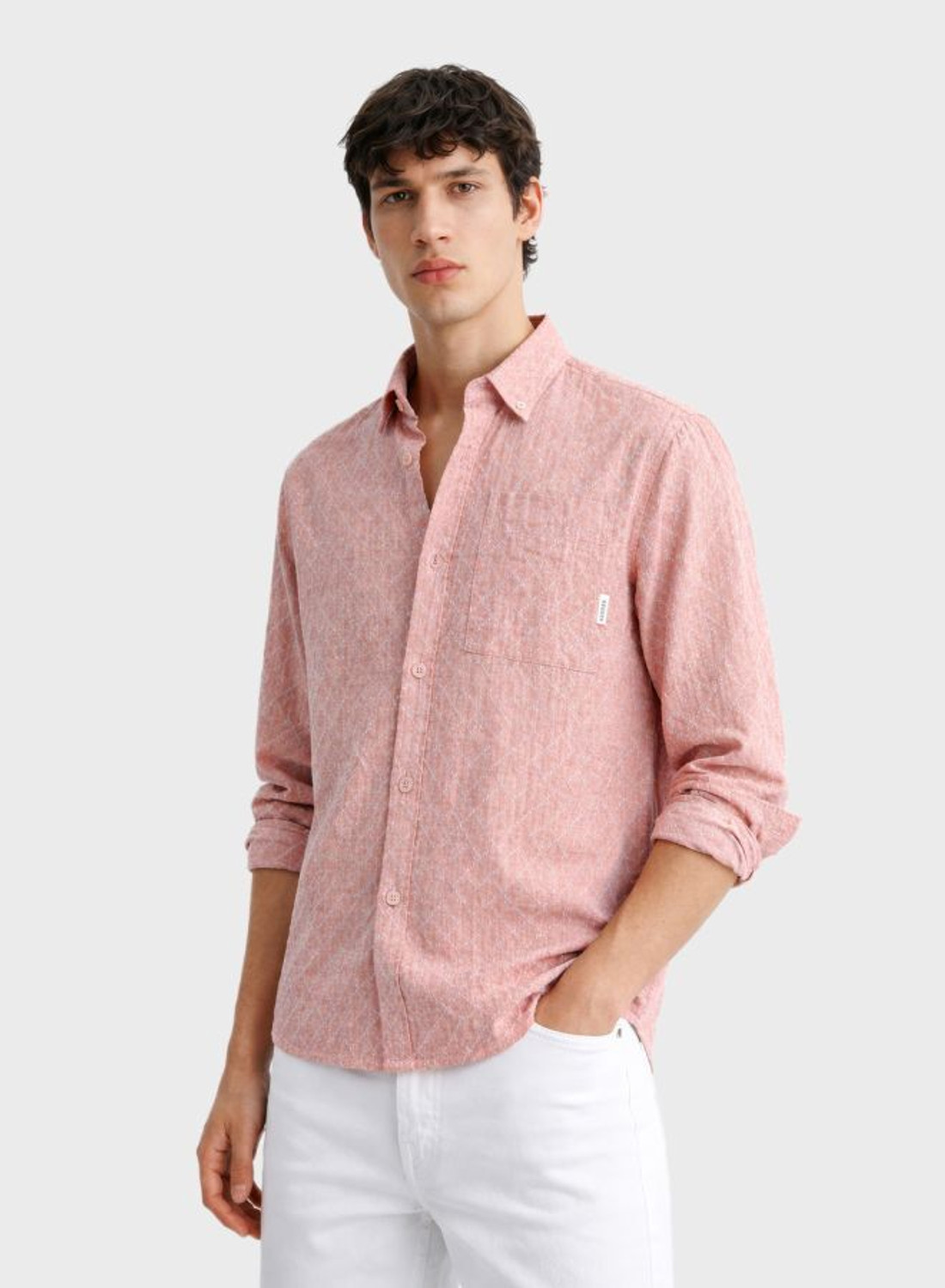 Image of The Indian Garage Co. Men Self Design Casual Pink Shirt