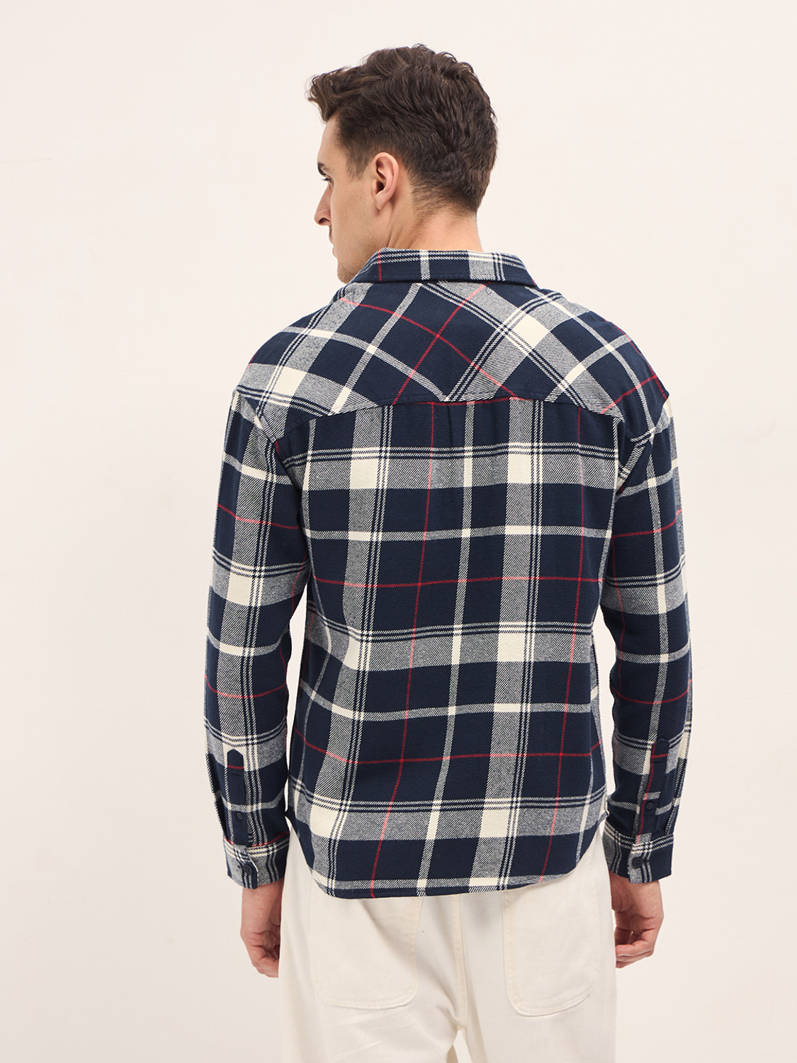 Image of THE BEAR HOUSE Men Checkered Casual Blue Shirt