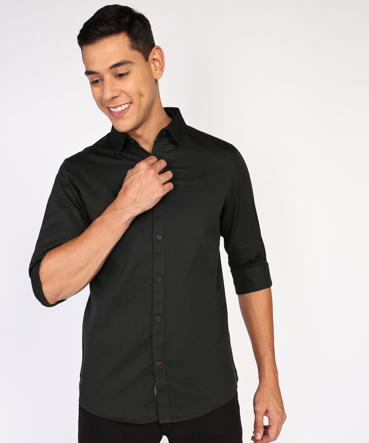 Image of BEING HUMAN Men Solid Casual Green Shirt