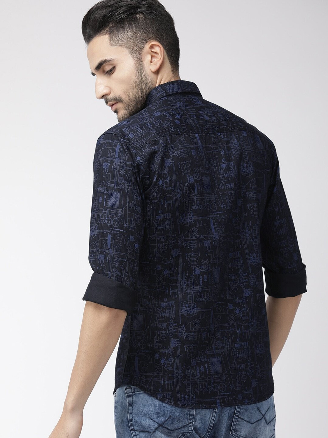 Image of The Indian Garage Co. Men Printed Casual Black Shirt