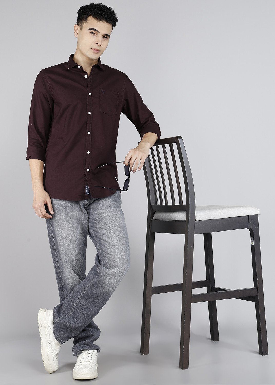 Image of Allen Solly Men Solid Casual Maroon Shirt